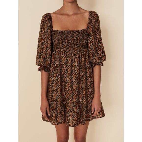 Faithfull Elira Smocked Mini Dress in Cardette Floral Size M - Picture 1 of 6